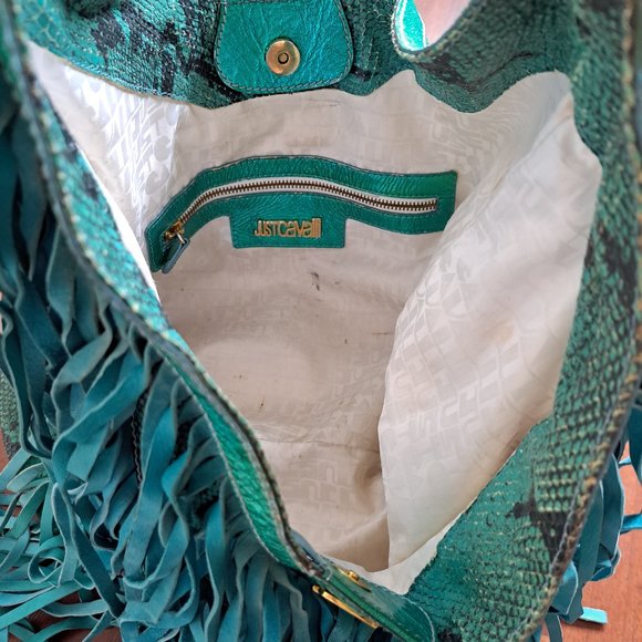 Just Cavalli Women's Python Snake Leather Green/Blue Shoulder Bag - Picture 13 of 16